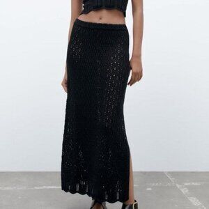 Zara Pointelle Knit Skirt in Black